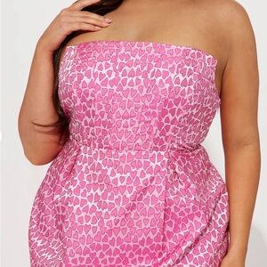 Fashion Nova Jacquard Pink Heart Strapless Dress